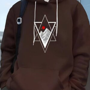 Premium Versatile,Trendy Hoodie– Mountain & Triangle Print, Comfy for Spring & Autumn | Hoodiesfusion