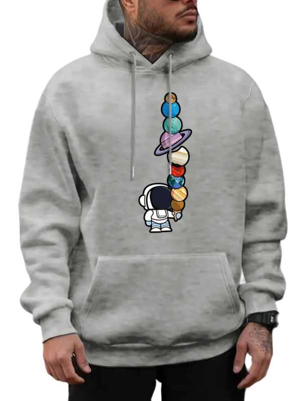 Astronaut And Planets Pattern Print Hooded Sweatshirt