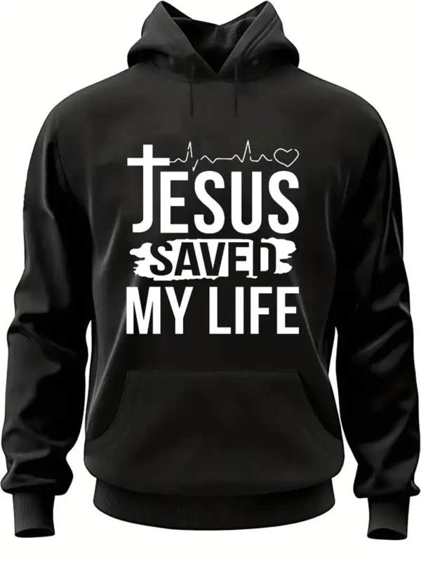 Trendy & Cozy Hoodie For Men's – Jesus Saved My Life Graphic, Winter Loose Fit | Hoodiesfusion