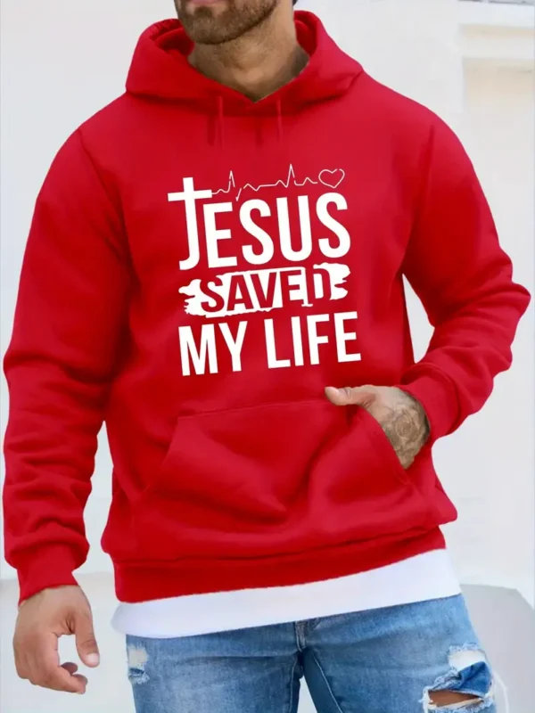 Trendy & Cozy Hoodie For Men's – Jesus Saved My Life Graphic, Winter Loose Fit | Hoodiesfusion