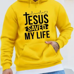 Trendy & Cozy Hoodie For Men's – Jesus Saved My Life Graphic, Winter Loose Fit | Hoodiesfusion