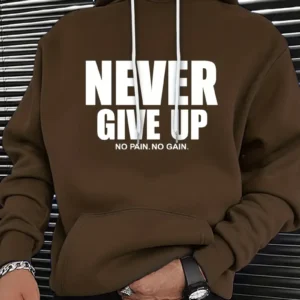 Luxury Iconic Men's Hoodie – Never Give Up Graphic, Kangaroo Pocket | Hoodiesfusion