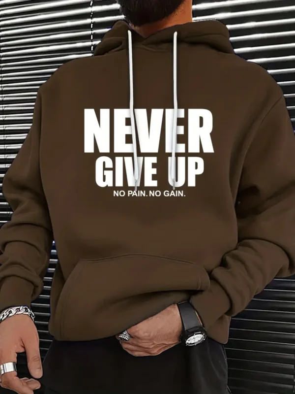 Luxury Iconic Men's Hoodie – Never Give Up Graphic, Kangaroo Pocket | Hoodiesfusion