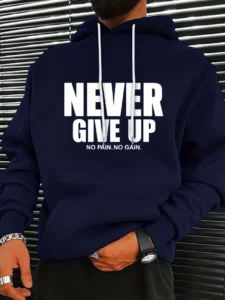 Luxury Iconic Men's Hoodie – Never Give Up Graphic, Kangaroo Pocket | Hoodiesfusion